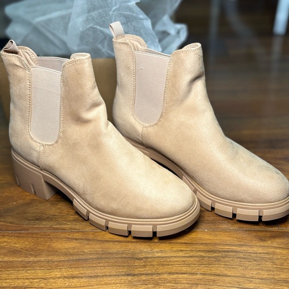 Nude Suede Chelsea Ankle Boots - Picture 3 of 6